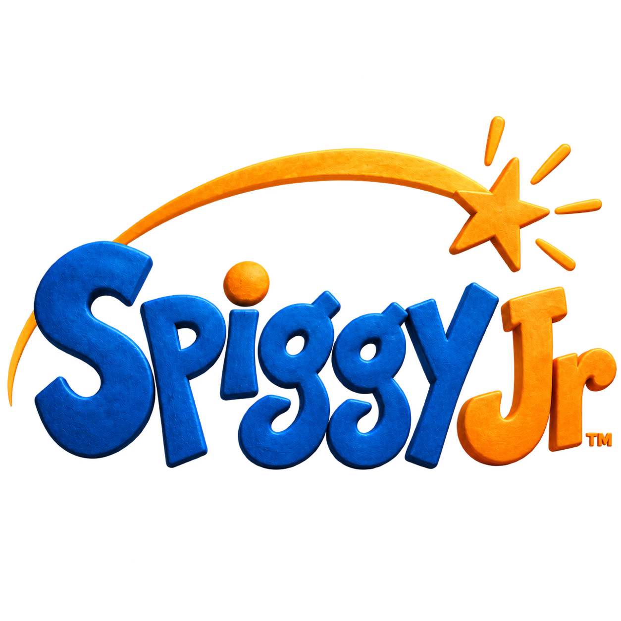 Spiggy Jr. — blue clay lettering, orange Jr. and shooting star